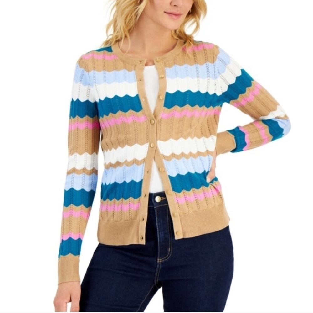 NWT Charter Club Colorful Chevron Stripe Lightweight Cardigan, Large